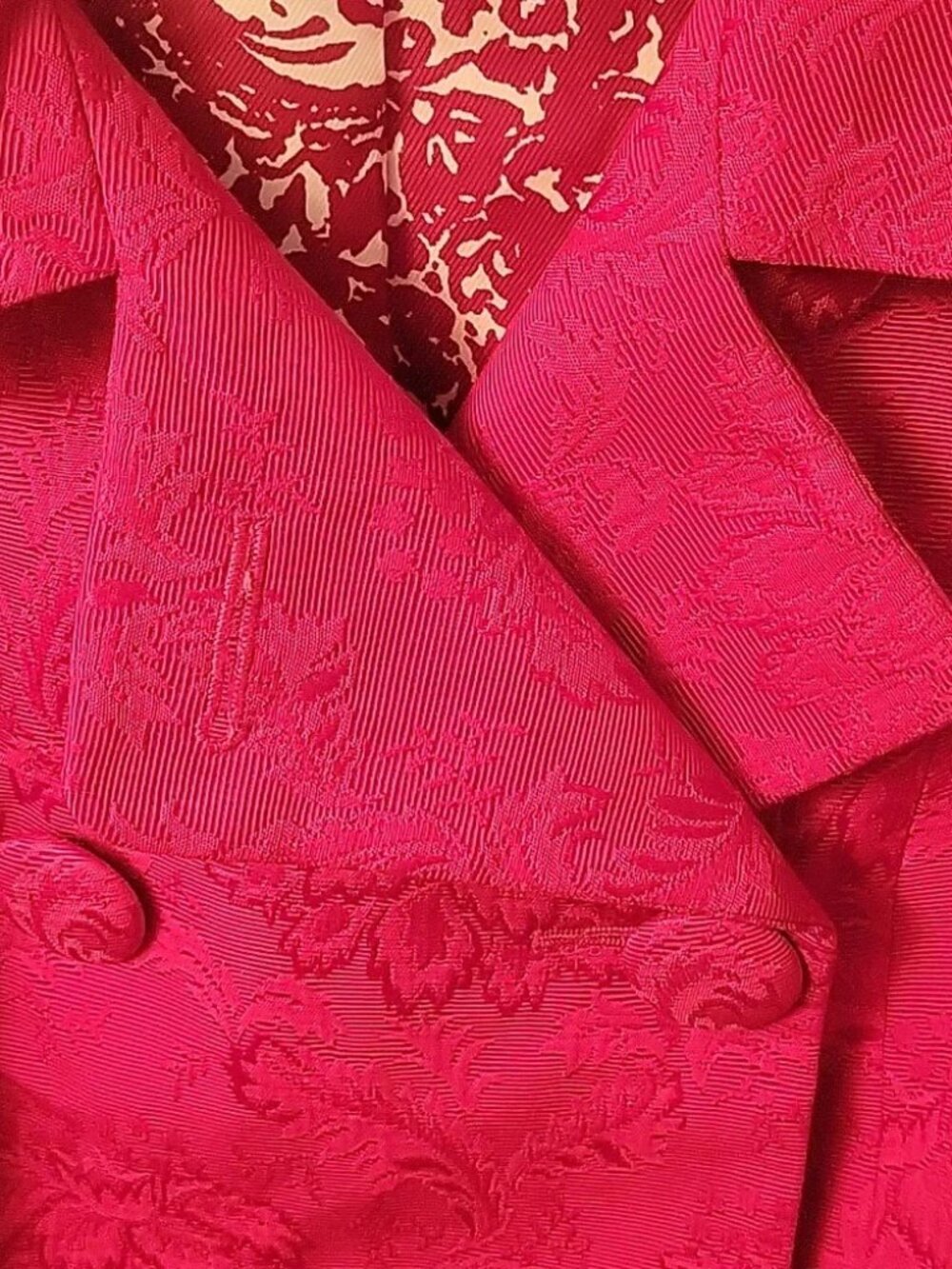 Talbots Red Floral Brocade Double Breasted Jacket Medium Holiday - Picture 3 of 9